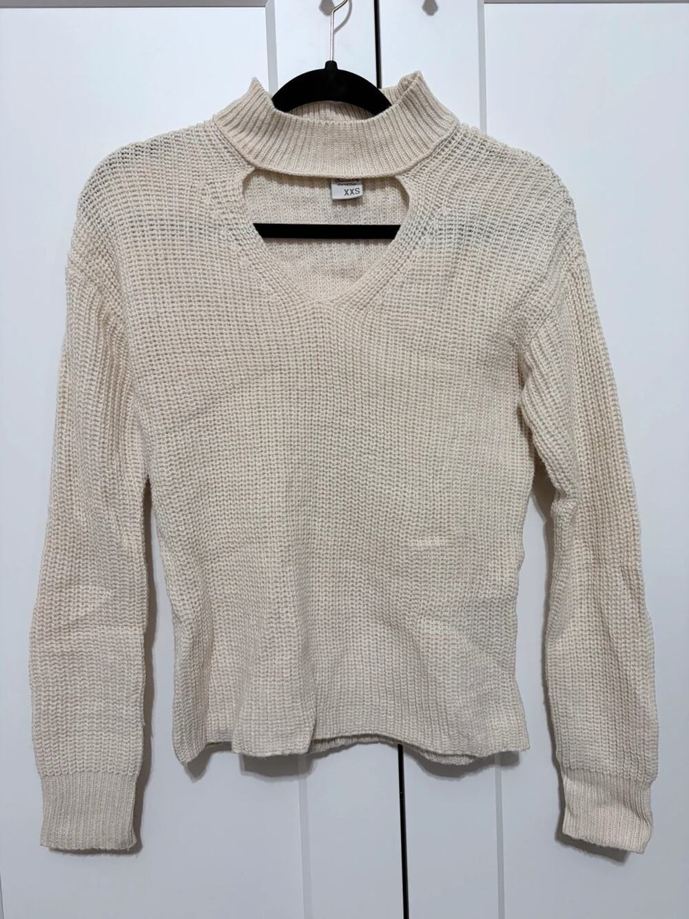 American Rag Cream Waffle Knit Cutout Choker Turtleneck Sweater Size XXS